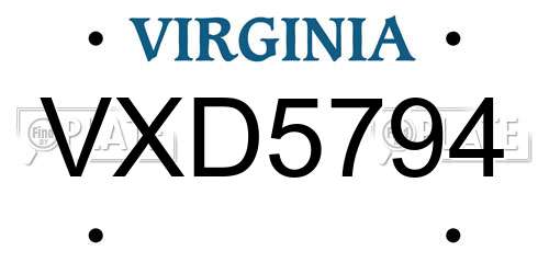 VXD5794 Virginia License Plate