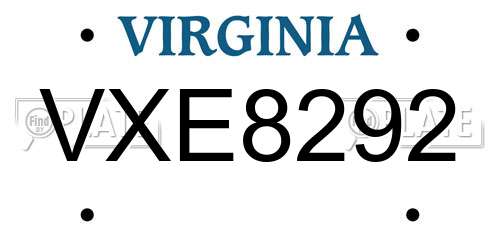 VXE8292 Virginia License Plate