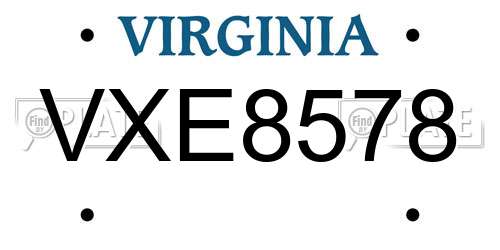 VXE8578 Virginia License Plate