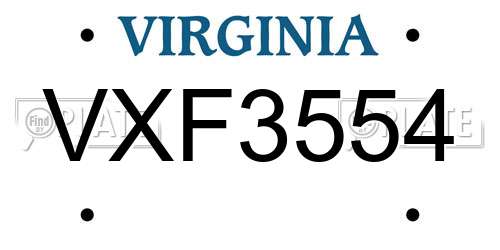 VXF3554 Virginia License Plate