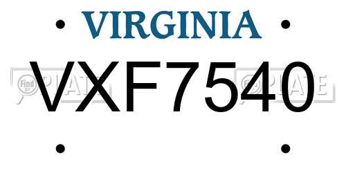 VXF7540 Virginia License Plate