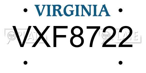 VXF8722 Virginia License Plate