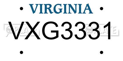 VXG3331 Virginia License Plate