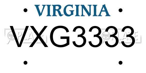 VXG3333 Virginia License Plate
