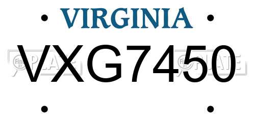 VXG7450 Virginia License Plate