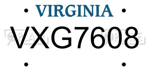 VXG7608 Virginia License Plate