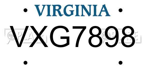 VXG7898 Virginia License Plate
