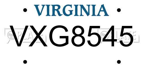 VXG8545 Virginia License Plate