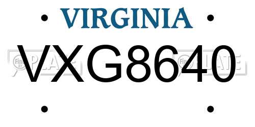 VXG8640 Virginia License Plate