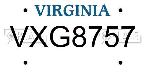 VXG8757 Virginia License Plate