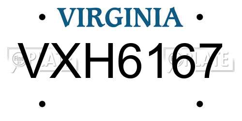 VXH6167 Virginia License Plate