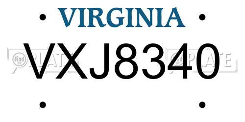 VXJ8340 Virginia License Plate