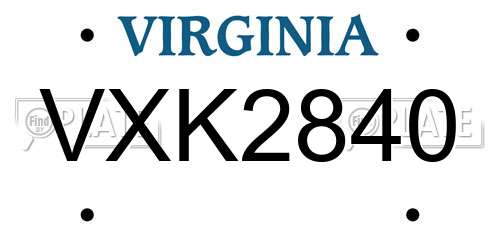 VXK2840 Virginia License Plate