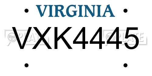 VXK4445 Virginia License Plate