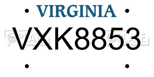 VXK8853 Virginia License Plate