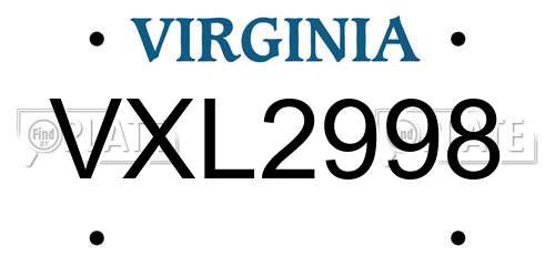 VXL2998 Virginia License Plate