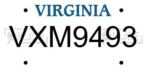 VXM9493 Virginia License Plate