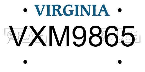 VXM9865 Virginia License Plate