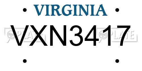 VXN3417 Virginia License Plate