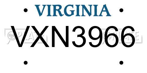 VXN3966 Virginia License Plate