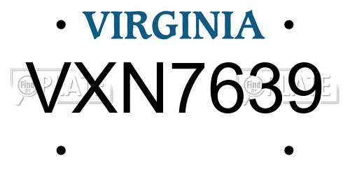 VXN7639 Virginia License Plate