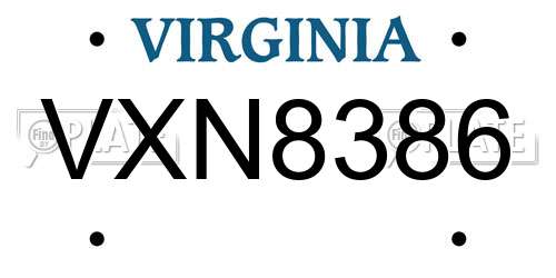 VXN8386 Virginia License Plate