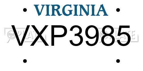VXP3985 Virginia License Plate