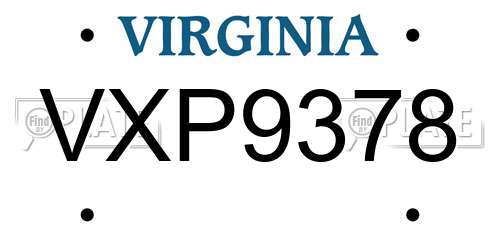 VXP9378 Virginia License Plate