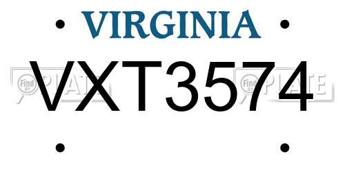 VXT3574 Virginia License Plate