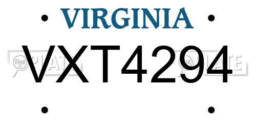 VXT4294 Virginia License Plate