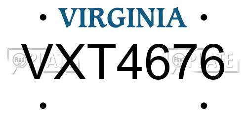 VXT4676 Virginia License Plate