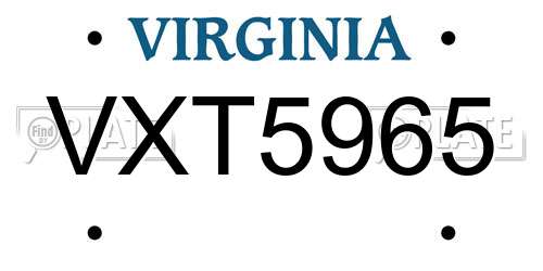 VXT5965 Virginia License Plate