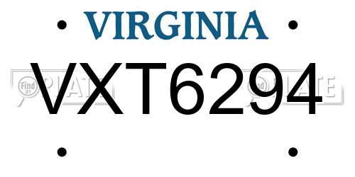 VXT6294 Virginia License Plate