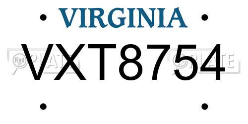 VXT8754 Virginia License Plate