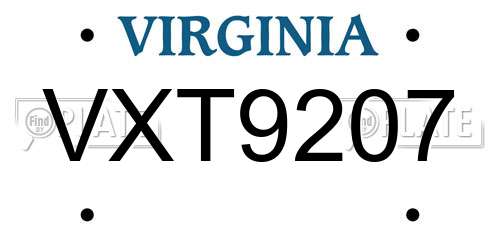 VXT9207 Virginia License Plate