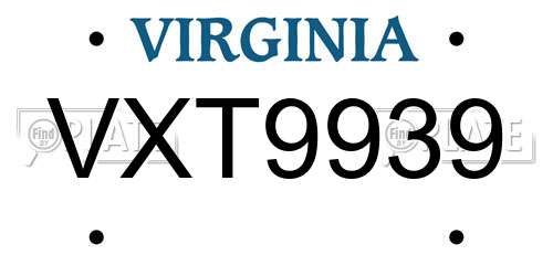VXT9939 Virginia License Plate