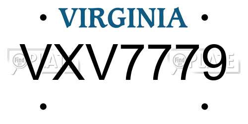 VXV7779 Virginia License Plate