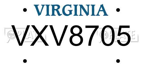VXV8705 Virginia License Plate