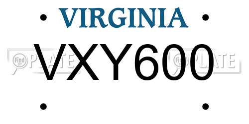 VXY600 Virginia License Plate