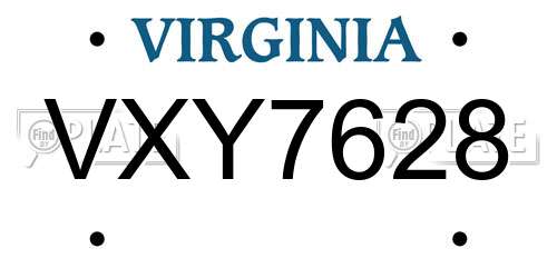 VXY7628 Virginia License Plate