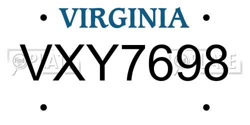 VXY7698 Virginia License Plate