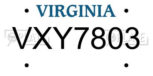 VXY7803 Virginia License Plate