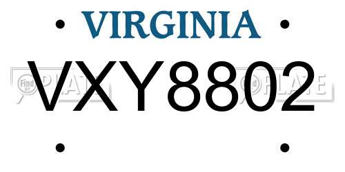 VXY8802 Virginia License Plate