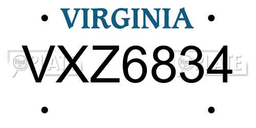VXZ6834 Virginia License Plate