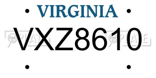 VXZ8610 Virginia License Plate