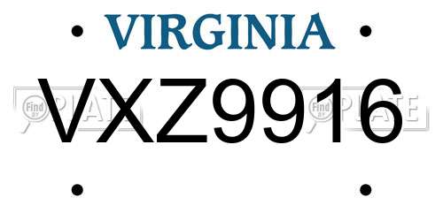VXZ9916 Virginia License Plate