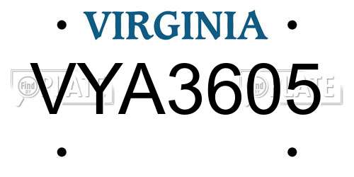 VYA3605 Virginia License Plate