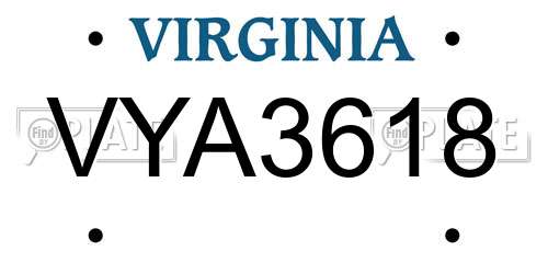 VYA3618 Virginia License Plate