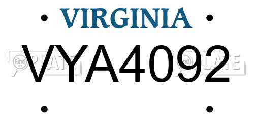 VYA4092 Virginia License Plate