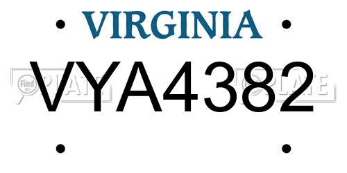 VYA4382 Virginia License Plate